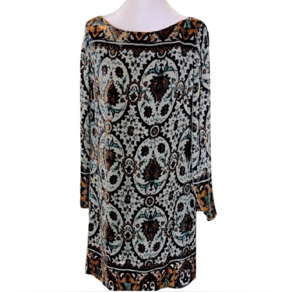Chetta B Vintage Long Sleeved Patterned Dress Sz 6 Small Velvet Designer Boho - Picture 1 of 16